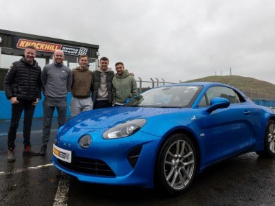 The four Scottish Championship title chasing players who play for Raith Rovers were treated to 10 laps in the circuits new fleet of Alpine A110 sports cars being coached on their driving skills every lap of the way by a Knockhill instructor.